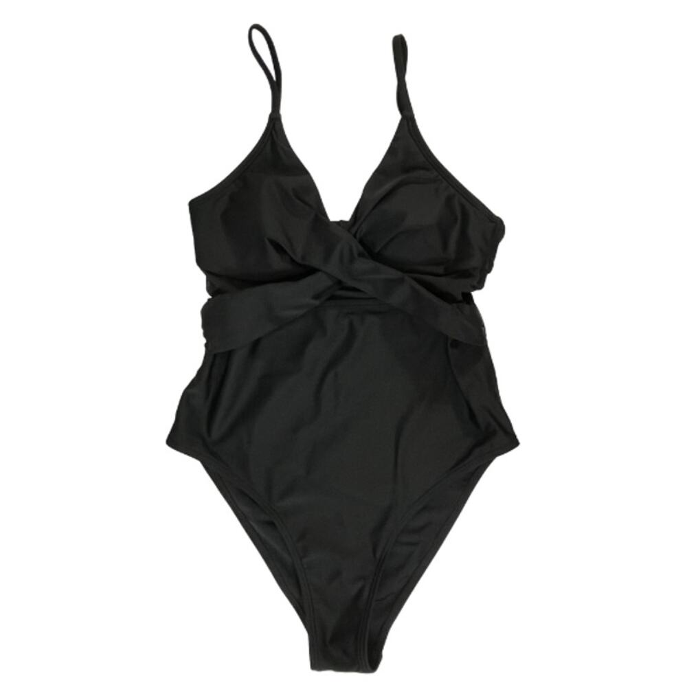 Black One Piece Bathing Suit Criss Cross Accent Size Small (Tag Missing) S